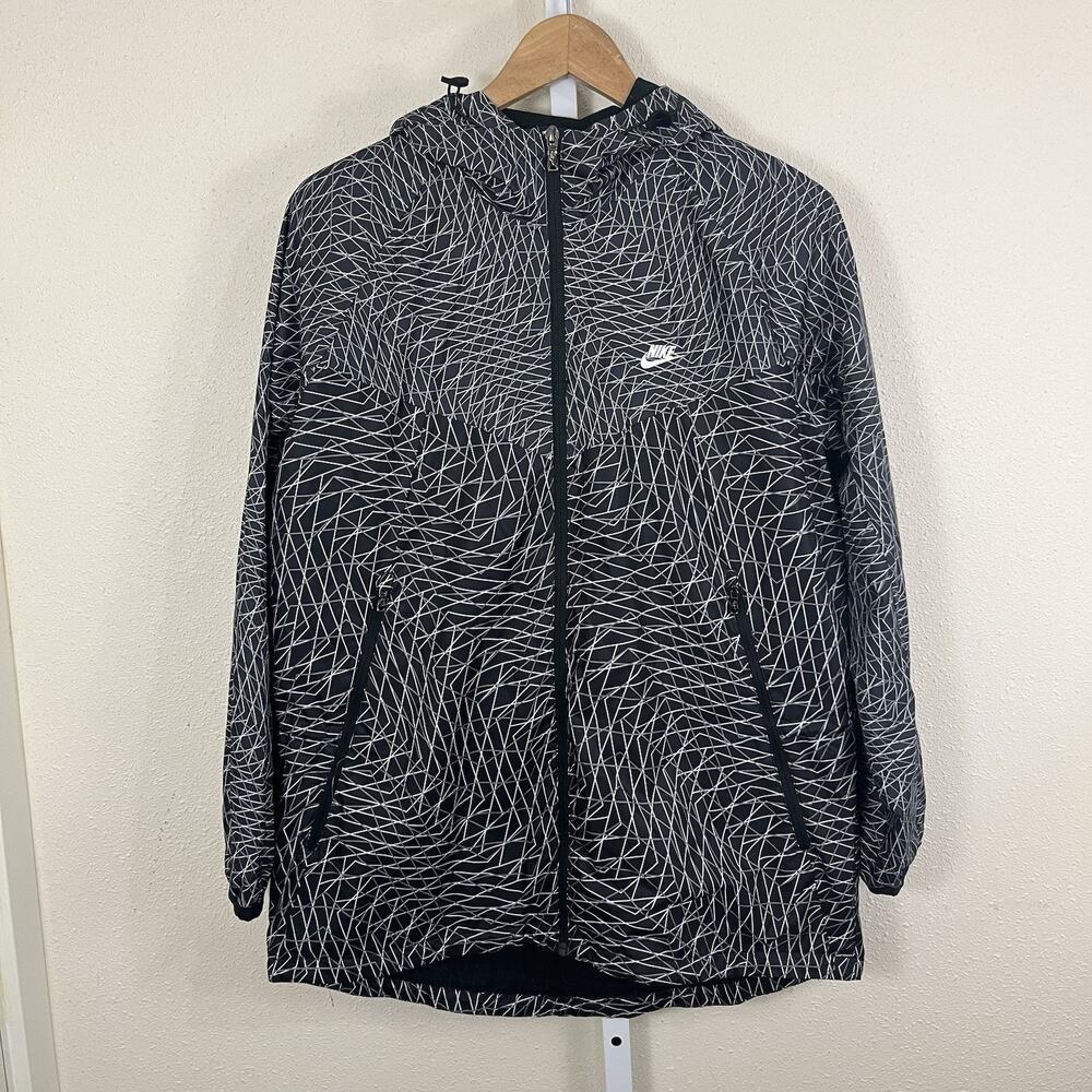 Nike Windrunner Grid Print Hooded Jacket Womens L Black White Geometric
